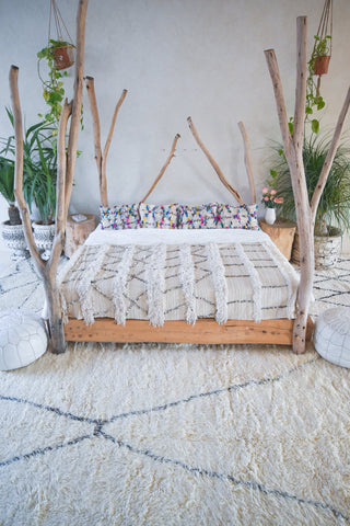 HANDIRA. Vintage Moroccan Rug. Wool Wedding Quilt Blanket. Tribal Sequins + Modern Design.