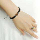Men's Women Bright Black Onyx Brown Tiger Eye Adjustable Braided Bracelet 925 Sterling Silver Cross Spacers DiyNotion BR1116