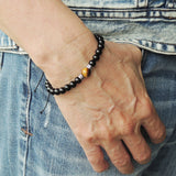 Men's Women Bright Black Onyx Brown Tiger Eye Adjustable Braided Bracelet 925 Sterling Silver Cross Spacers DiyNotion BR1116