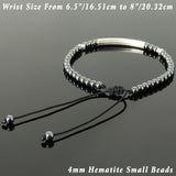 Men's Women 4mm Hematite Small Beads Adjustable Braided Bracelet 925 Sterling Silver Charm Nugget Beads DiyNotion BR1117