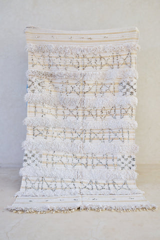 HANDIRA. Vintage Moroccan Rug. Wool Wedding Quilt Blanket. Tribal Sequins + Modern Design.