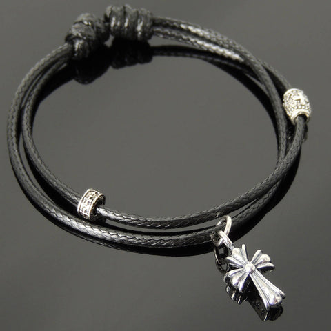 Men's Women Adjustable Braided Bracelet 925 Sterling Silver Cross Pendant Beads & Spacer DiyNotion Handmade BR1118