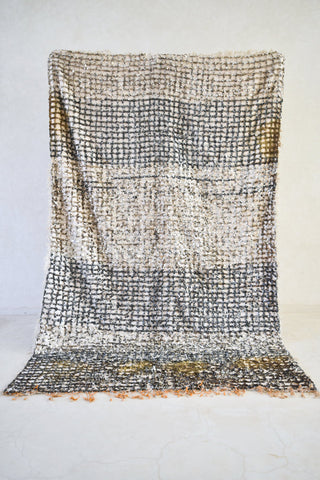HANDIRA. Vintage Moroccan Rug. Wool Wedding Quilt Blanket. Tribal Sequins + Modern Design.