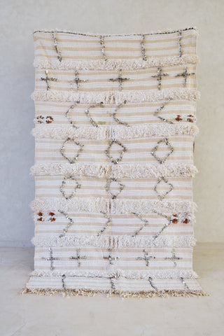 HANDIRA. Vintage Moroccan Rug. Wool Wedding Quilt Blanket. Tribal Sequins + Modern Design.