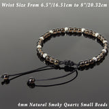 Men's Women Smoky Quartz Adjustable Braided Bracelet 925 Sterling Silver Beads DiyNotion BR1056