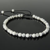 Men's Women White Howlite Adjustable Braided Bracelet 925 Sterling Silver Beads DiyNotion BR1057