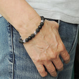 Men's Women Lava Rock Matte Black Onyx Adjustable Braided Bracelet 925 Sterling Silver Beads DiyNotion BR1058