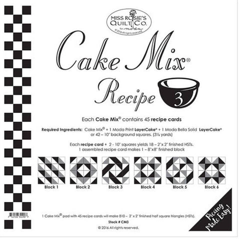 Cake Mix Recipe 3 by Miss Rosie's Quilt Co. for Moda Fabrics - Each Recipe Pad contains 44 Recipe Cards