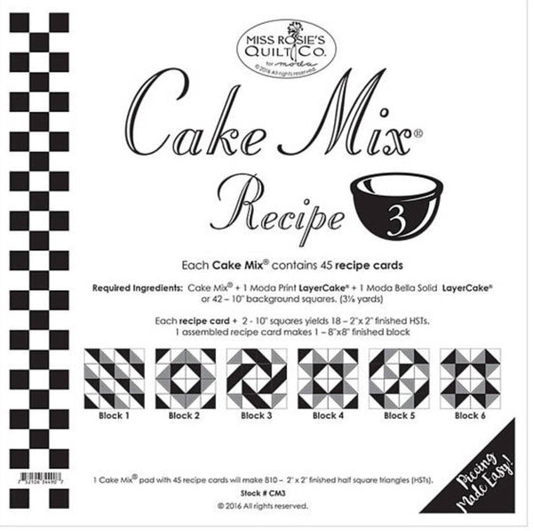 Cake Mix Recipe 3 by Miss Rosie's Quilt Co. for Moda Fabrics - Each Recipe Pad contains 44 Recipe Cards