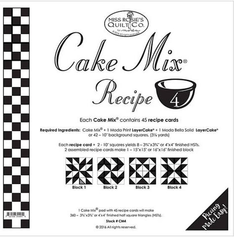 Cake Mix Recipe 4 by Miss Rosie's Quilt Co. for Moda Fabrics - Each Recipe Pad contains 44 Recipe Cards