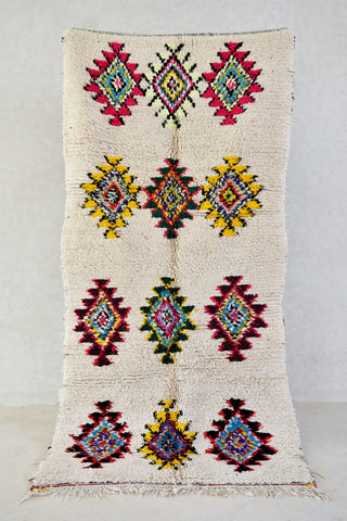 AZILAL. 6'11"x3'5""Vintage Moroccan Rug. Wool Boucherouite Carpet. Modern Design.