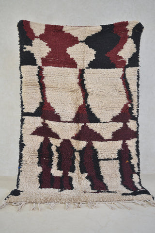 AZILAL. 7'1"x4'3""Vintage Moroccan Rug. Wool Boucherouite Carpet. Modern Design.