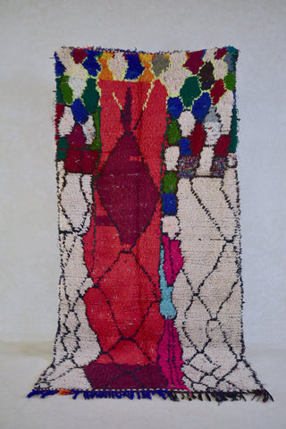 AZILAL. 7'10"x3'10""Vintage Moroccan Rug. Wool Boucherouite Carpet. Modern Design.