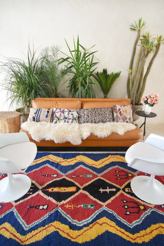 AZILAL. 8'3"x4'8" Vintage Moroccan Rug. Wool Boucherouite Carpet. Modern Design.