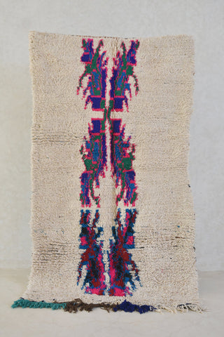 AZILAL. 6'9"x3'9" Vintage Moroccan Rug. Wool Boucherouite Carpet. Modern Design.