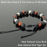 Men's Women Lava Rock Red Tiger Eye Adjustable Braided Bracelet 925 Sterling Silver Beads DiyNotion BR1060