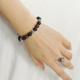 Men's Women Lava Rock Red Tiger Eye Adjustable Braided Bracelet 925 Sterling Silver Beads DiyNotion BR1060