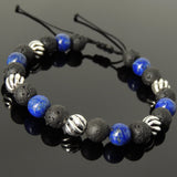 Men's Women Lava Rock Lapis Lazuli Adjustable Braided Bracelet 925 Sterling Silver Beads DiyNotion BR1061