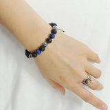 Men's Women Lava Rock Lapis Lazuli Adjustable Braided Bracelet 925 Sterling Silver Beads DiyNotion BR1061