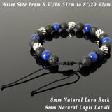 Men's Women Lava Rock Lapis Lazuli Adjustable Braided Bracelet 925 Sterling Silver Beads DiyNotion BR1061