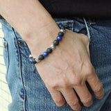 Men's Women Lava Rock Lapis Lazuli Adjustable Braided Bracelet 925 Sterling Silver Beads DiyNotion BR1061