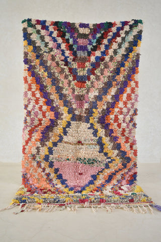 BOUCHEROUITE. Vintage Moroccan Rug. Wool Boucherouite Carpet. Modern Design.