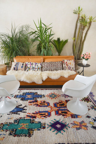 BOUCHEROUITE. Vintage Moroccan Rug. Wool Boucherouite Carpet. Modern Design.