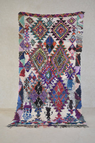 BOUCHEROUITE. Vintage Moroccan Rug. Wool Boucherouite Carpet. Modern Design.