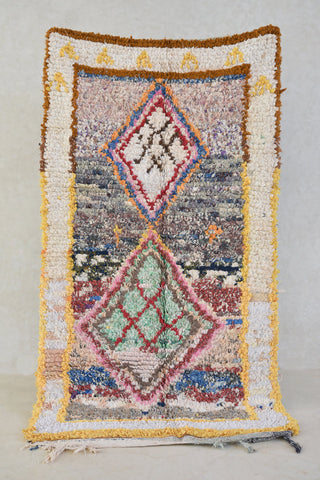 BOUCHEROUITE. Vintage Moroccan Rug. Wool Boucherouite Carpet. Modern Design.