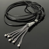 Men's Women Adjustable Necklace 925 Sterling Silver Charm Pendant Barrel Bead with Wax Rope DiyNotion NK188