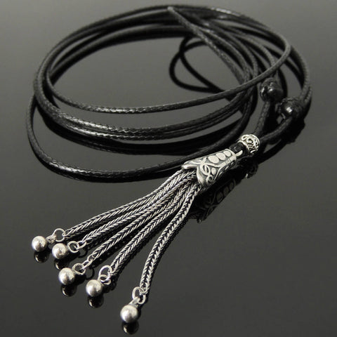 Men's Women Adjustable Necklace 925 Sterling Silver Charm Pendant Barrel Bead with Wax Rope DiyNotion NK188