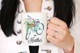 Personalized Mug, Floral Coffee Mug, Bike Mug, Custom Mug, Gift For Her, Name Mug, Mothers Day Gift, Mug For Mom, Flower Coffee Mug Gift