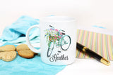 Personalized Mug, Floral Coffee Mug, Bike Mug, Custom Mug, Gift For Her, Name Mug, Mothers Day Gift, Mug For Mom, Flower Coffee Mug Gift