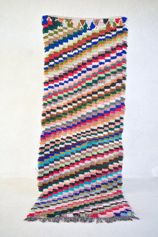 BOUCHEROUITE. Vintage Moroccan Rug. Wool Boucherouite Carpet. Modern Design.