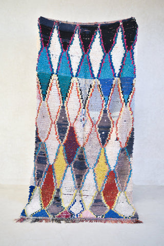 BOUCHEROUITE. Vintage Moroccan Rug. Wool Boucherouite Carpet. Modern Design.