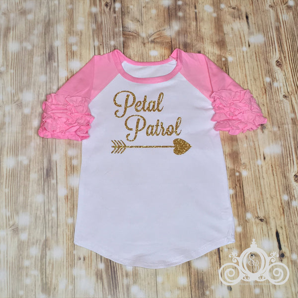 Petal Patrol Flower Girl Wedding Custom Ruffle Raglan Personalized Shirt Girl Baby Toddler Shirt