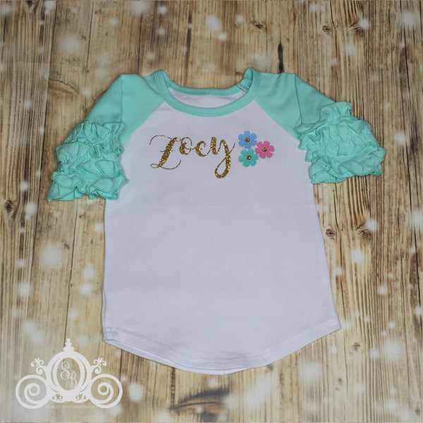 Floral Monogram Custom Ruffle Raglan Personalized Shirt Girl Baby Toddler Shirt