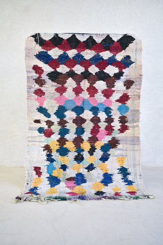 BOUCHEROUITE. Vintage Moroccan Rug. Wool Boucherouite Carpet. Modern Design.