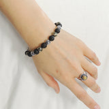 Men's Women Lava Rock Gold Pyrite Adjustable Braided Bracelet 925 Sterling Silver Beads DiyNotion BR1062