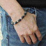 Men's Women Lava Rock Gold Pyrite Adjustable Braided Bracelet 925 Sterling Silver Beads DiyNotion BR1062