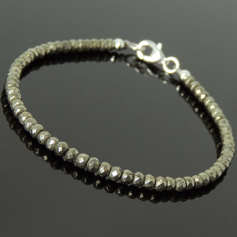 Men's Women Faceted Gold Pyrite Bracelet 925 Sterling Silver Beads Clasp SMALL BEADS DiyNotion Handmade BR1063