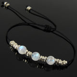 Men's Women Flashing Moonstone Adjustable Braided Bracelet 925 Sterling Silver Nugget Beads from Thailand DiyNotion BR1121