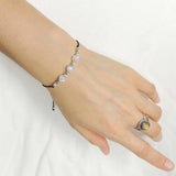 Men's Women Flashing Moonstone Adjustable Braided Bracelet 925 Sterling Silver Nugget Beads from Thailand DiyNotion BR1121