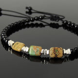 Men's Women Snake Skin Stone Bright Black Onyx Adjustable Braided Bracelet 925 Sterling Silver Nugget Beads from Thailand DiyNotion BR1122