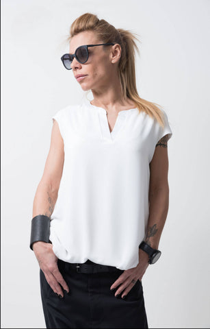 Unique white shirt /White Cotton shirt/Extravagant shirt top /Sleeveless shirt/Asymmetric shirt /Cute white Shirt