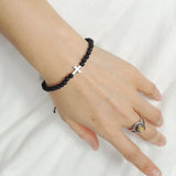 Men's Women Lava Rock Adjustable Braided Bracelet 925 Sterling Silver Cross Charm DiyNotion BR1065