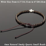 Men's Women Smoky Quartz Adjustable Braided Bracelet 925 Sterling Silver Cross Charm DiyNotion BR1066