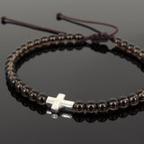 Men's Women Smoky Quartz Adjustable Braided Bracelet 925 Sterling Silver Cross Charm DiyNotion BR1066