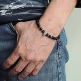 Men's Women Matte Black Onyx Adjustable Braided Bracelet 925 Sterling Silver Skull & Spacers DiyNotion BR1067