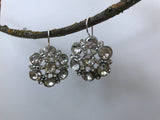 Rhinestone Button Earrings, Vintage Rhinestone Button, Large Earrings, Snowflake Earrings, Hand Made Ear Wire, Antique Button Jewelry SRE347